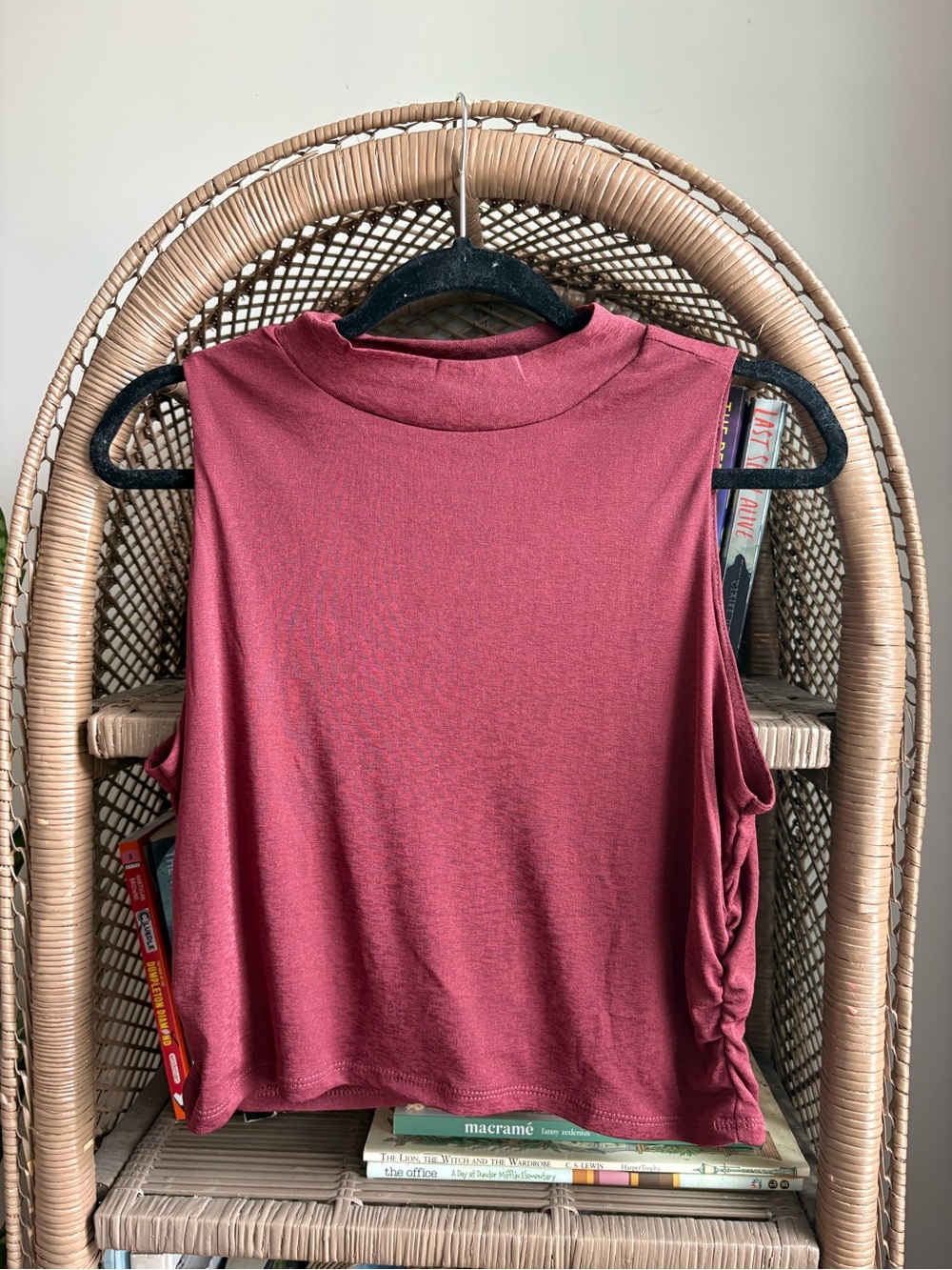 Sleeveless Mock Neck Top in Burgundy